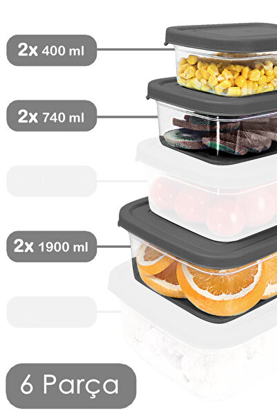 Meleni Home 6-Piece Rectangular Food Storage Container - Microwave and Freezer Safe Organizer Gray