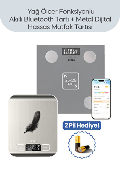 Sinbo SBS-4473 Bluetooth Dijital Tartı + SKS-4527 Metal Dijital Hassas Mutfak Tartısı