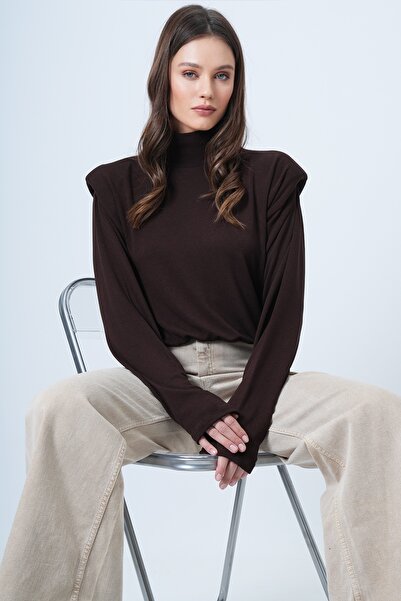 Trend Alaçatı Stili Women's Bitter Brown Half Turtleneck Padded Blouse Alc-X14665