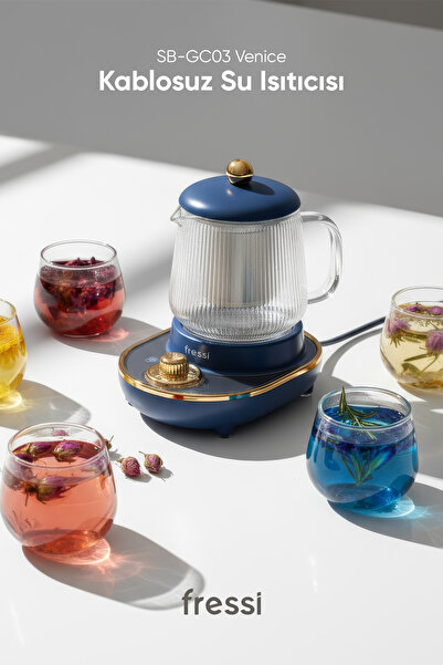 Fressi Cam Su Isıtıcı Kettle Elektrikli Çok Fonksiyonlu Bitki Çayı Makinesi Lacivert 600ml Ysb-gc03 Venice