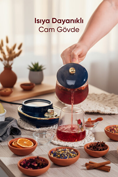Fressi Cam Su Isıtıcı Kettle Elektrikli Çok Fonksiyonlu Bitki Çayı Makinesi Lacivert 600ml Ysb-gc03 Venice