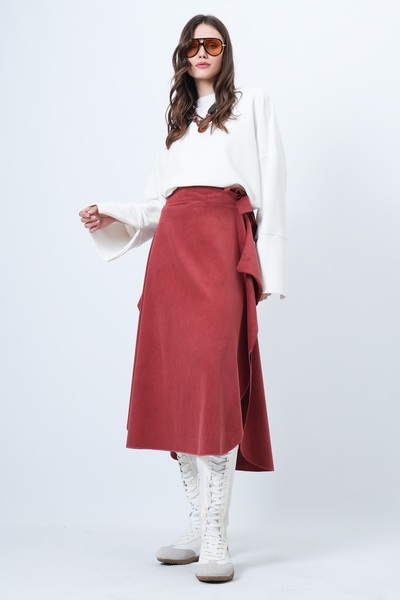 Trend Alaçatı Stili Fusta asimetrică pentru femei, cu croială șireturi în talie, ALC-X14690