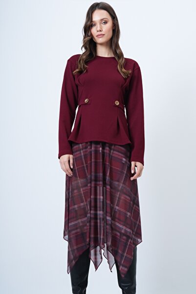 Trend Alaçatı Stili Women's Burgundy Wide Collar Blouse with Pin and Button Detail Alc-X14701