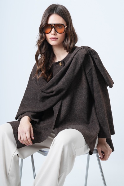 Trend Alaçatı Stili Women's Brown Shawl Detailed Winter Jacket Alc-X14694