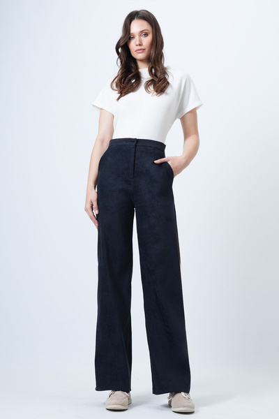 Trend Alaçatı Stili Women's Navy Blue Double Pocket Elastic Waist Faux Suede Palazzo Pants ALC-X14406