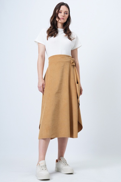 Trend Alaçatı Stili Women's Mustard Asymmetrical Cut Waist Tie Detailed Skirt Alc-X14690