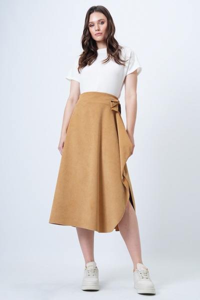Trend Alaçatı Stili Women's Mustard Asymmetrical Cut Waist Tie Detailed Skirt Alc-X14690
