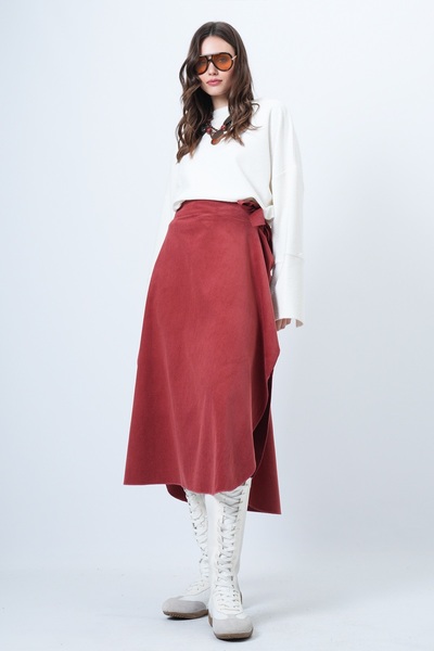 Trend Alaçatı Stili Fusta asimetrică pentru femei, cu croială șireturi în talie, ALC-X14690