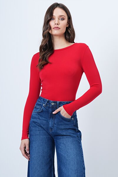 Trend Alaçatı Stili Women's Red Crew Neck Basic Blouse Alc-X14389