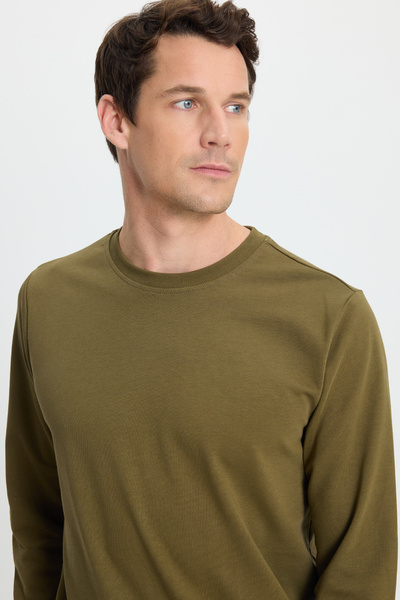 Tudors Men's Relax Fit Comfortable Cut 100% Cotton 2 Thread Crew Neck Khaki Sweatshirt