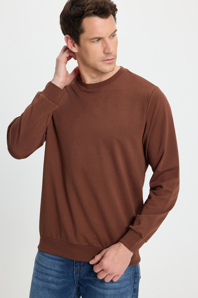 Tudors Ανδρικό φούτερ με χαλαρή εφαρμογή, 100% βαμβάκι, 2 κλωστές, με λαιμόκοψη, καφέ