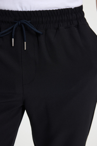 Tudors Men's Regular Fit Elastic Waist Lace-Up Jogger Black Trousers Relaxed Fit Side Pockets