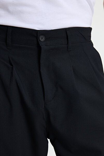 Tudors Men's Regular Fit Double Pleated Elastic Waist Comfortable Cut Loose Leg Baggy Navy Blue Trousers