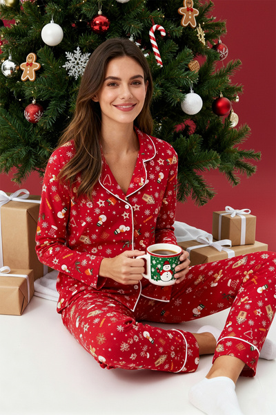 Trendyol Collection Red Soft Feel Christmas Themed Knitted Pajamas Set Thmaw24Pt00051