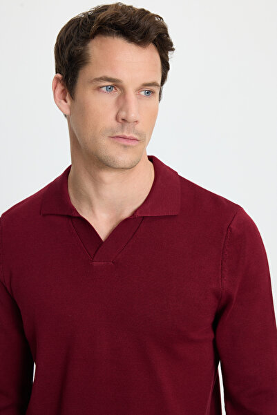 Tudors Men's Standard Fit Regular Cut Polo V-Neck Burgundy Knitwear Sweater