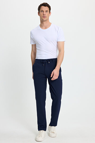 Tudors Men's Slim Fit slim fit navy blue pants with elastic waist and lace detail