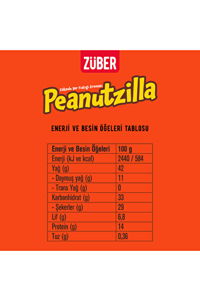 Züber Peanutzilla Kakaolu Fıstık Kreması Nutzilla Fındık Kreması