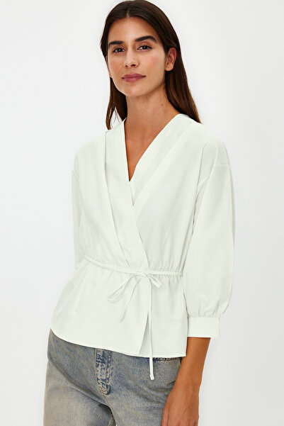 Trendyol Collection Πέτρινη Διπλή Γραβάτα Λεπτομερής Υφαντή Μπλούζα TWOSS21BZ0287