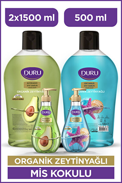 Duru Organik Zeytinyağlı Avokado & Okyanus Sıvı Sabun Seti 2x1,5 Lt - 2x500 Ml