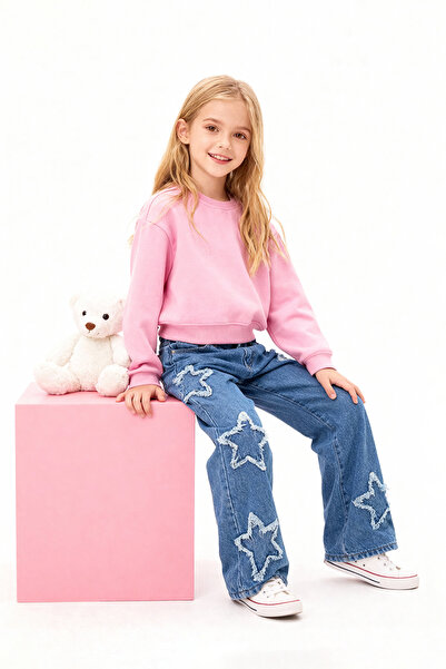 TRENDYOLKIDS Modré geometrické bavlněné džínové kalhoty TKDAW25PL00001