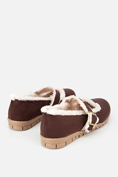 Yaya by Hotiç Women's Brown Fur Belted Mary Jane Ballerinas