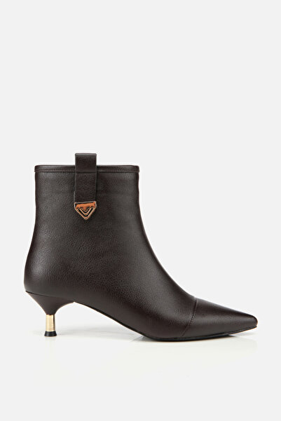 Yaya by Hotiç Women's Brown Zippered Short Thin Heeled Boots