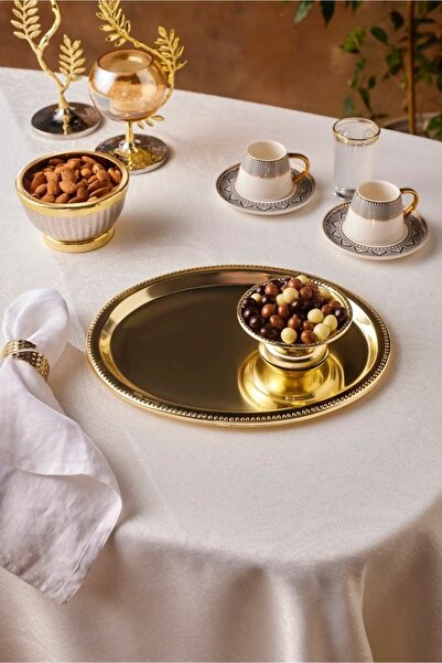 Karaca New Year Yılbaşı Fiora Kahve İkram ve Sunum Tepsisi Gold
