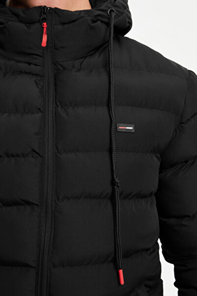 RİVERCLUP Ανδρικό μαύρο αθλητικό χειμερινό πουπουλένιο παλτό με αντιανεμική επένδυση από ίνες