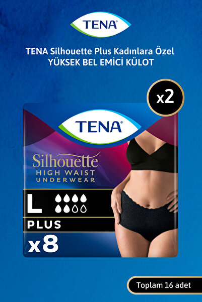 TENA Silhouette Plus Kadınlara Özel Yüksek Bel Emici Külot Siyah L 8'li 2 Pak...