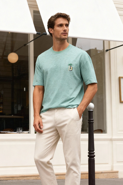 Trendyol Collection Βαμβακερό μπλουζάκι από βαμβακερό κέντημα μέντας - TMNSS25TS00055