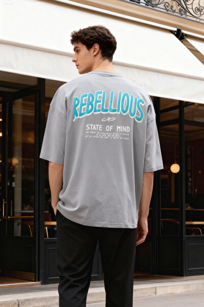 Trendyol Collection Nadýchané šedé bavlněné tričko s oversize potiskem - Tmnss23Ts00263