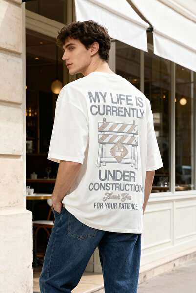 Trendyol Collection Oversize Ecru Cotton Printed T-Shirt - Tmnss25Ts00114