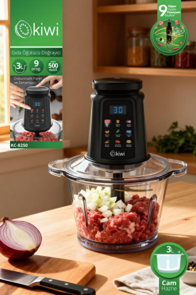 Kiwi KC-8250 Gıda Öğütücü Doğrayıcı | 500W Güçlü Motor&3L Cam Kase &9 Titanyum Bıçaklı & Dokunmatik Ekran