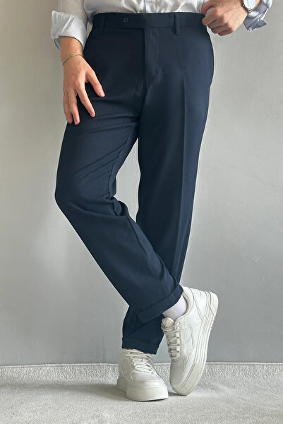 Trendyol Collection Navy Blue Men's Boyfriend Fit Fabric Trousers Tmnaw26Pl00017