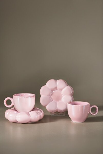 Karaca Bubble Pembe Lüsterli 2 Kişilik Kahve Fincanı 90 ml