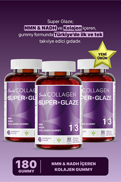 Suda Collagen Super Glaze Tip I-III Kolajen + NMN + NADH  | 60 Adet Gummy x3