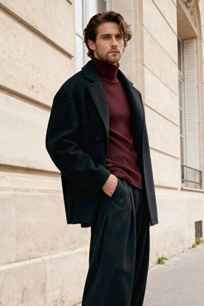 Trendyol Collection Turtleneck Burgundy Corded Sweater - Cotton, Slim Fit Tmnaw20Mg0031