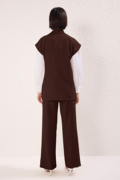 Trendyol Modest Brown Metal Buckle Detailed Woven Vest Pants Bottom - Top Set Tctss25Us00024