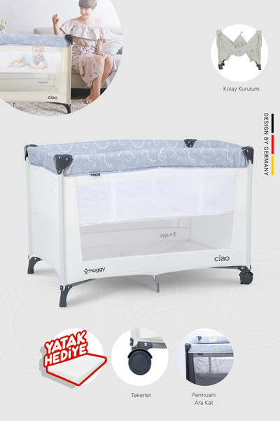 Huggy Ciao Park Yatak Oyun Parkı-Bej Yatak Hediyeli 70x100
