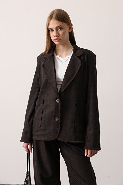 Trendyol Collection Multi-Colored Plaid Velvet Detailed Blazer Jacket Twoaw26Bc00071