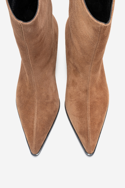 LuviShoes Γυναικείες μπότες με κοντό τακούνι ALEO Earth Suede από γνήσιο δέρμα με μυτερή μύτη