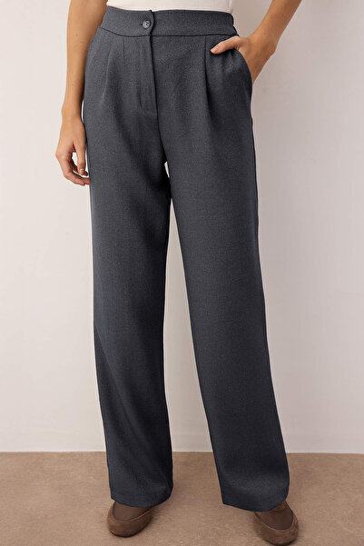 Trendyol Collection Šedé kalhoty z tkané látky rovného/rovného střihu Twoaw22Pl0321