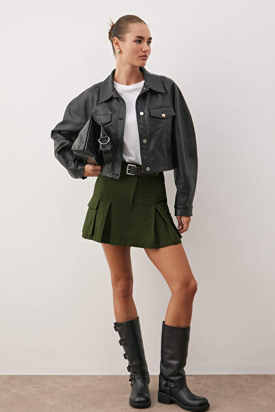 Trendyol Collection Khaki Cargo Kapesní Tkaná Sukně Vzhled Šortky TWOSS23SR00041