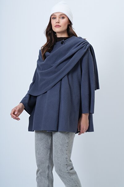 Trend Alaçatı Stili Anthrazitfarbene Damen-Fleecejacke mit Schaldetail ALC-X14683