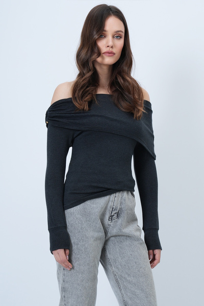 Trend Alaçatı Stili Women's Smoked Madonna Collar Shoulder Detail Knitted Blouse Alc-X14557