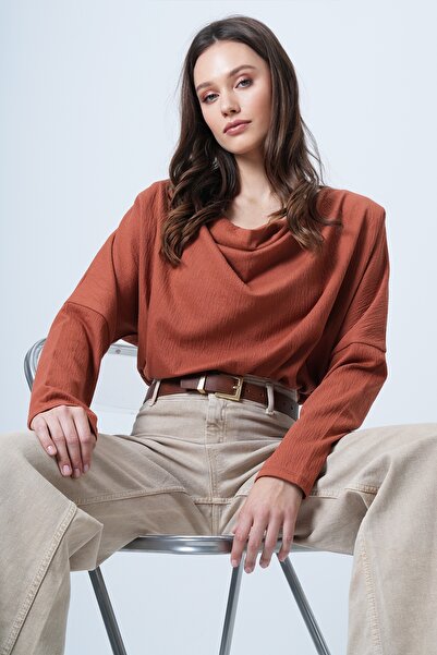 Trend Alaçatı Stili Women's Tile Degaje Collar Wide Cut Knitted Blouse Alc-X13126