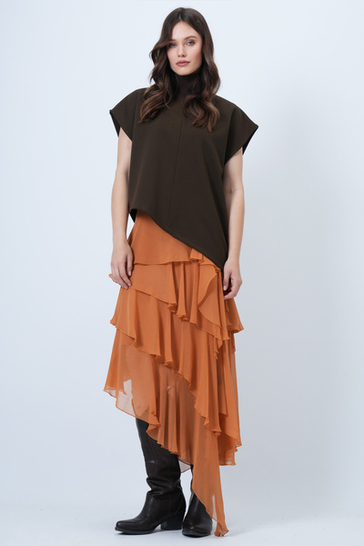 Trend Alaçatı Stili Women's Khaki Mock Neck Asymmetric Cut Sleeveless Blouse Alc-X14686