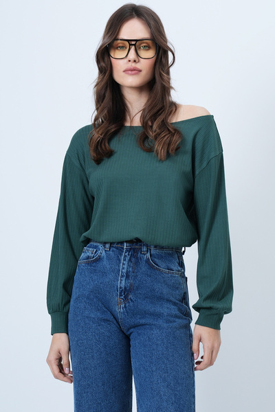 Trend Alaçatı Stili Women's Green Boat Neck Cuffed Sleeves Blouse Alc-X14393