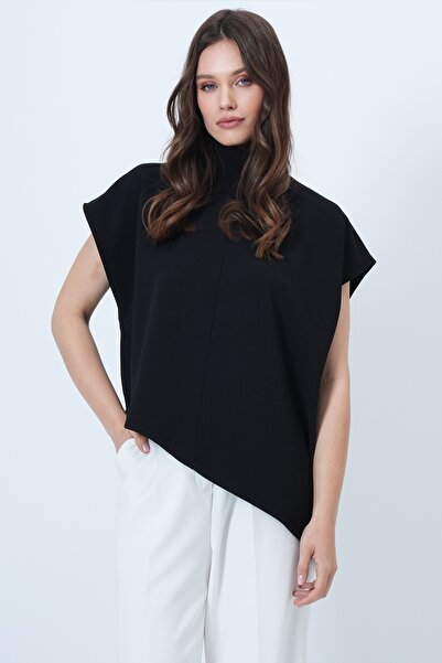 Trend Alaçatı Stili Women's Black Mock Neck Asymmetrical Cut Sleeveless Blouse Alc-X14686