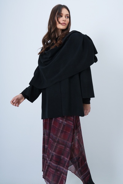 Trend Alaçatı Stili Damen Schwarz Schal Detail Fleece Jacke ALC-X14683